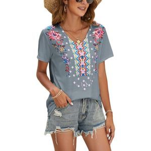 Camisa Gray Boho Floral V Neck Top Size L